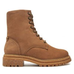 Trzewiki Tamaris. Brązowe botki damskie Tamaris, bez wzorów, bez obcasa, na płaskiej podeszwie, bez zapięcia. Za 419.99 zł.