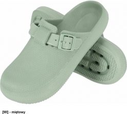 Reis BCTEX Klapki damskie TEX wykonane z EVA, wsuwane, z regulacją za sprzączką, wyprofilowana podeszwa zabezpiecza stopę przed miętowy 37. Zielone klapki damskie Reis, bez wzorów, bez zapięcia. Za 34.39 zł.