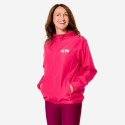 Kurtka do biegania wiatrówka damska Kiprun Run 100 "Bougeons en rose". Czerwone kurtki sportowe damskie KIPRUN, xl, bez wzorów, z materiału, bez ramiączek, bez kaptura, do biegania. Za 89.99 zł.