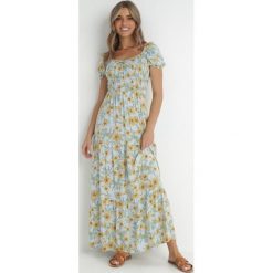 Jasnoniebieska Sukienka Bloch. Niebieskie sukienki damskie Born2be, na lato, l, bez wzorów, z tkaniny, boho, bez kołnierzyka, bez ramiączek, maxi, gorsetowe. Za 64.99 zł.