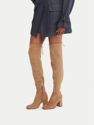 Nine West Kozaki CEO-C6031-2 Beżowy. Brązowe kozaki damskie Nine West, bez wzorów, z materiału, bez obcasa, na słupku, bez zapięcia. Za 329.99 zł.