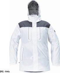 CERVA CREMORNE parka - męska zimowa parka, stały kaptur, przedłużony tył, 100% poliester - biały XL. Białe parki męskie CERVA, na zimę, m, bez wzorów, z poliesteru, bez kołnierzyka, bez kaptura. Za 202.63 zł.