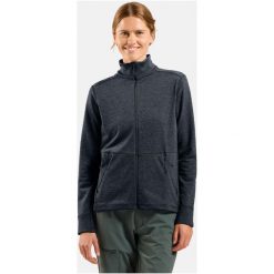 Bluza bez kaptura rozpinana Odlo Mid layer full zip GRID FLEECE. Czarne bluzy damskie ODLO, l, bez wzorów, z elastanu, sportowe, bez ramiączek, bez kaptura. Za 367.39 zł.