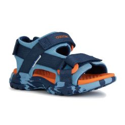Sandały juniorskie Geox Borealis. Niebieskie buty zimowe męskie Geox, bez wzorów, z tkaniny, bez obcasa, bez zapięcia. Za 258.40 zł.