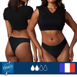 Menstruacyjny strój kąpielowy brazylijski – średnia chłonność. Czarne stroje kąpielowe damskie PLIM UNDERWEAR, bez wzorów, z bawełny. Za 139.99 zł.