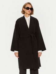 Weekend Max Mara Płaszcz wełniany 2425016011 Czarny Regular Fit. Czarne płaszcze damskie Weekend Max Mara, na zimę, bez wzorów, z wełny, bez kołnierzyka, bez kaptura. Za 2,899.00 zł.