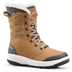 Buty turystyczne damskie śniegowce Quechua SH900 skóra wodoodporne. Czarne obuwie trekkingowe damskie QUECHUA, ze skóry, przed kolano, bez zapięcia. W wyprzedaży za 299.99 zł.