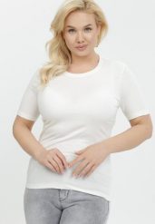 Biały T-shirt Akisistae. Białe t-shirty damskie Born2be, l, bez wzorów, z bawełny, bez kołnierzyka, bez ramiączek. Za 19.99 zł.