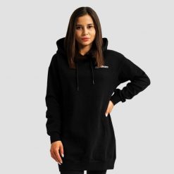 Bluza damska fitness z kapturem długa czarna Limitless Longline. Czarne bluzy damskie GYMBEAM, l, bez wzorów, z bawełny, klasyczne, bez ramiączek, z kapturem. Za 127.90 zł.