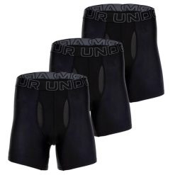 Bokserki termoaktywne Under Armour Performance Tech 6 in 3-Pack Boxerjock. Czarne bokserki męskie Under Armour, bez wzorów, z materiału. Za 155.09 zł.