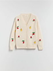 Kardigan z ozdobną aplikacją - wielobarwny. Kardigany damskie Reserved, l, z aplikacjami, z bawełny, bez kołnierzyka. Za 259.99 zł.