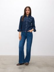 Jeansy wide leg - granatowy. Niebieskie jeansy damskie Sinsay, bez wzorów, z jeansu. W wyprzedaży za 42.99 zł.