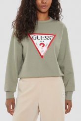 GUESS Zielona bluza damska z dużym logo Original Fleece, Rozmiar S. Zielone bluzy damskie Guess, s, z aplikacjami, bez ramiączek, bez kaptura. W wyprzedaży za 189.99 zł.