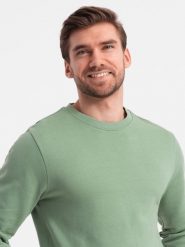 Męska bluza dresowa BASIC z okrągłym dekoltem - zielona V3. Zielone bluzy męskie Ombre Clothing, m, bez wzorów, z bawełny, bez ramiączek, bez kaptura. W wyprzedaży za 109.49 zł.