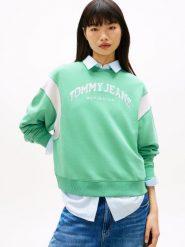 Tommy Jeans Bluza Kobiety Bawełna zielony|niebieski, XS. Niebieskie bluzy damskie Tommy Jeans, xs, bez wzorów, z bawełny, retro, bez ramiączek, bez kaptura. Za 329.95 zł.