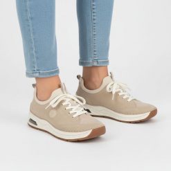 Półbuty damskie Rieker, cholewka ze skóry ekologicznej sportowa sylwetka wsuwane miękka amortyzowana podeszwa, beżowe, 44562-62. Brązowe półbuty damskie Rieker, bez wzorów, ze skóry ekologicznej, sportowe, bez obcasa, na płaskiej podeszwie, bez zapięcia. Za 369.00 zł.