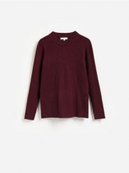 Prążkowany sweter z wiskozą - bordowy. Czerwone swetry nierozpinane damskie Reserved, l, bez wzorów, z dzianiny, bez kołnierzyka, bez ramiączek. Za 139.99 zł.