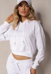 Biała Bluza z Kapturem i Bawełną Ozdobiona Ściągaczami Evianae. Białe bluzy damskie Renee, xl, bez wzorów, z bawełny, casualowe, bez ramiączek, z kapturem. Za 39.99 zł.