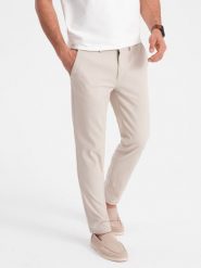 Spodnie męskie chino SLIM FIT - kremowe V1 - Rozmiar: L. Białe eleganckie spodnie męskie Ombre Clothing, bez wzorów, z bawełny. W wyprzedaży za 109.99 zł.