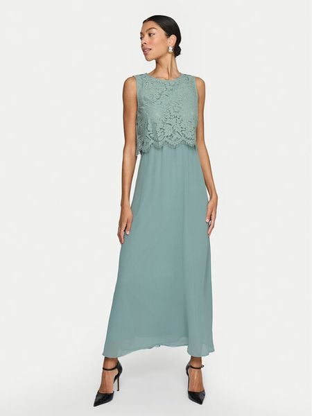 Vila Sukienka koktajlowa Milina 14100341 Zielony Regular Fit. Zielone sukienki damskie Vila, bez wzorów, z syntetyku, wizytowe, bez kołnierzyka, bez ramiączek. Za 219.99 zł.