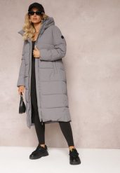 Szara Długa Kurtka Pikowana Płaszcz Mocno Ocieplona z Nieodpinanym Kapturem Naliope. Szare kurtki sportowe damskie Renee, na zimę, xl, bez wzorów, bez ramiączek. Za 159.99 zł.