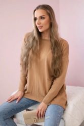 Sweter z kieszeniami z przodu camelowy. Swetry nierozpinane damskie KESI, na jesień, l, bez wzorów, z jeansu, eleganckie, bez kołnierzyka, plus size, bez ramiączek. Za 178.78 zł.