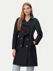 Morgan Trencz 251-GSELAM Czarny Regular Fit. Czarne płaszcze damskie Morgan, bez wzorów, z bawełny, bez kołnierzyka, bez kaptura. Za 379.99 zł.