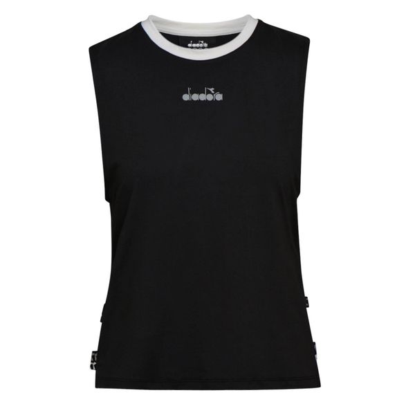 Koszulka damska DIADORA L. TANK BE ONE. Czarne bluzki damskie Diadora, l, bez wzorów, sportowe, bez kołnierzyka, bez ramiączek. Za 55.99 zł.