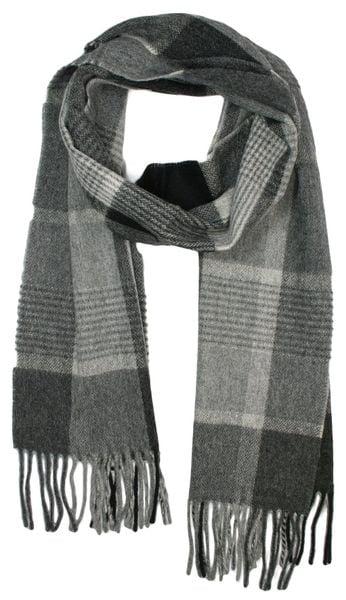 Szalik z Frędzlami, Wełna z Kaszmirem, Ciepły, Męski, Popielato-Szary w Kratę -V. Fraas. Szare szaliki męskie V. Fraas, bez wzorów, z kaszmiru. Za 129.00 zł.