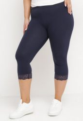 Granatowe Spodnie Bawełniane Legginsy 3/4 z Koronką Amaratna. Niebieskie legginsy damskie Born2be, bez wzorów, z bawełny. Za 19.99 zł.