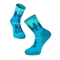 Skarpety trekkingowe z wełny merynosów z turkusowymi wspinaczkami. Niebieskie skarpetki damskie TRY TO FLY, bez wzorów, z wełny. W wyprzedaży za 83.57 zł.