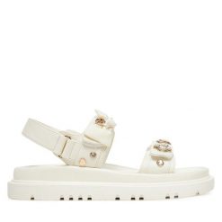 Sandały Aldo. Białe sandały damskie Aldo, bez wzorów, bez obcasa, na płaskiej podeszwie, bez zapięcia. Za 439.99 zł.