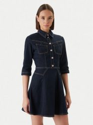 Morgan Sukienka jeansowa 261-REXAS Granatowy Regular Fit. Niebieskie sukienki damskie Morgan, bez wzorów, z jeansu, bez kołnierzyka, bez ramiączek. Za 399.99 zł.