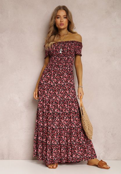 Czerwono-Czarna Sukienka z Wiskozy Tariya. Czerwone sukienki damskie Renee, m, z aplikacjami, z wiskozy, boho, bez kołnierzyka, bez ramiączek, maxi. Za 69.99 zł.