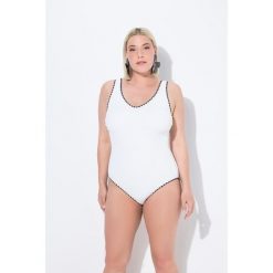 Damskie Strój kąpielowy struktura bez miękkich miseczek dekolt w serek. Białe stroje kąpielowe damskie Ulla Popken, plus size, bez wzorów, z elastanu. Za 239.99 zł.