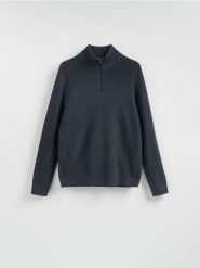 Sweter z rozpinanym golfem - granatowy. Niebieskie swetry męskie Reserved, l, bez wzorów, z bawełny, bez kołnierzyka, bez ramiączek. Za 139.99 zł.