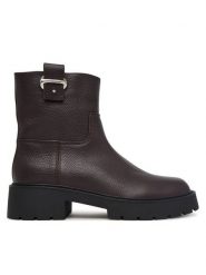 Calvin Klein Botki Chunky Ankle Boot Lth Hdw HW0HW03202 Brązowy ciemny. Brązowe botki damskie Calvin Klein, bez wzorów, ze skóry, bez obcasa, na płaskiej podeszwie, bez zapięcia. Za 799.99 zł.