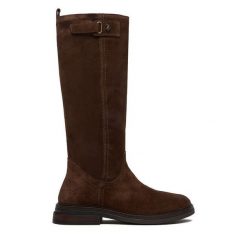 Kozaki U.S. Polo Assn. Brązowe kozaki damskie U.S. Polo Assn., bez wzorów, bez obcasa, na płaskiej podeszwie, bez zapięcia. Za 549.99 zł.