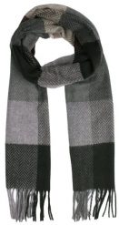 Szalik z Frędzlami, Popielato-Czarny Miękki w Kratkę, Firmy V.Fraas -Cashmink. Szare szaliki męskie V. Fraas, bez wzorów, z materiału. Za 65.00 zł.