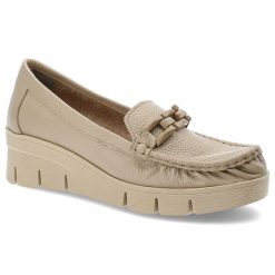 Beżowe Modne Półbuty Armodo Stylowe Obuwie Damskie. Brązowe półbuty damskie Armodo, bez wzorów, z jeansu, eleganckie, bez obcasa, na koturnie, bez zapięcia. Za 379.00 zł.