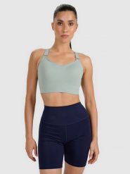 4F Biustonosz treningowy z wysokim wsparciem - zielony M. Zielone bielizna sportowa damska 4F, l, bez wzorów, z elastanu. Za 179.99 zł.