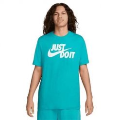 Koszulka sportowa męska Nike Ust Do It Swoosh. Niebieskie koszulki sportowe męskie Nike, m, bez wzorów, bez ramiączek, trekkingowe. Za 192.00 zł.