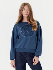 Guess Bluza W5YQ07 KB681 Granatowy Regular Fit. Niebieskie bluzy damskie Guess, s, z aplikacjami, z bawełny, bez ramiączek, bez kaptura. Za 239.99 zł.