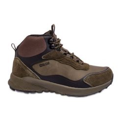 Męskie Buty Trekkingowe Ocieplane Zielone Big Star MM174333. Zielone trekkingi męskie na jesień, ze skóry, przed kolano, bez zapięcia. Za 377.06 zł.