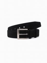 Jednokolorowy męski pasek z naturalnego zamszu – czarny V1 OU-ACBE-0112 - S/M. Czarne paski męskie Ombre Clothing, ze skóry, eleganckie. Za 71.99 zł.
