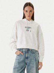 Guess Jeans Bluza W6RQ00 K68I4 Biały Relaxed Fit. Białe bluzy damskie Guess Jeans, l, z aplikacjami, z bawełny, bez ramiączek, bez kaptura. Za 349.99 zł.