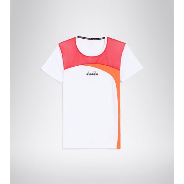 Koszulka do tenisa z krótkim rękawem damska Diadora L. SS T-SHIRT optical white. Białe bluzki damskie Diadora, l, bez wzorów, sportowe, bez kołnierzyka, bez ramiączek. Za 59.99 zł.