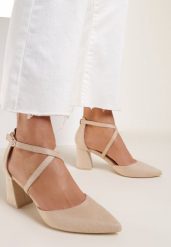 Beżowe Czółenka Alexthise. Brązowe czółenka damskie Renee, bez wzorów, eleganckie, z otwartym noskiem, bez obcasa, na obcasie, bez zapięcia. Za 69.99 zł.