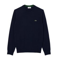 Klasyczny sweter Lacoste granatowy z okrągłym dekoltem. Niebieskie swetry męskie Lacoste, l, bez wzorów, z bawełny, klasyczne, bez kołnierzyka, bez ramiączek. Za 641.55 zł.