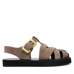 Sandały GINO ROSSI. Brązowe sandały damskie Gino Rossi, bez wzorów, bez obcasa, na słupku, bez zapięcia. Za 329.99 zł.